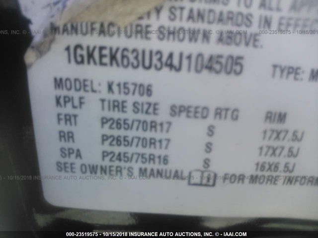 1GKEK63U34J104505 - 2004 GMC YUKON DENALI BLACK photo 9