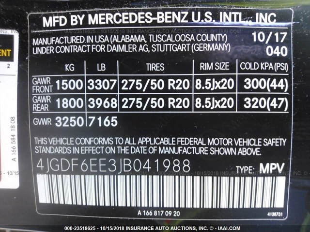 4JGDF6EE3JB041988 - 2018 MERCEDES-BENZ GLS 450 4MATIC BLACK photo 9