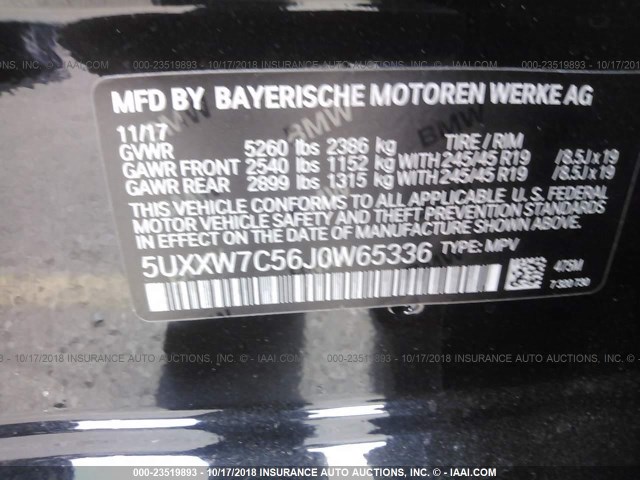 5UXXW7C56J0W65336 - 2018 BMW X4 XDRIVEM40I BLACK photo 9