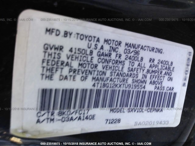 4T1BG12KXTU919554 - 1996 TOYOTA CAMRY DX/LE/XLE BLUE photo 9