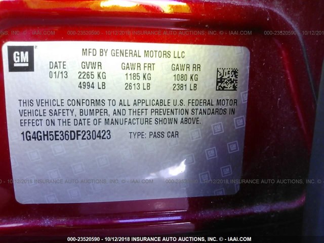 1G4GH5E36DF230423 - 2013 BUICK LACROSSE PREMIUM RED photo 9