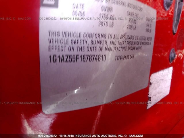 1G1AZ55F167874810 - 2006 CHEVROLET COBALT LTZ RED photo 9