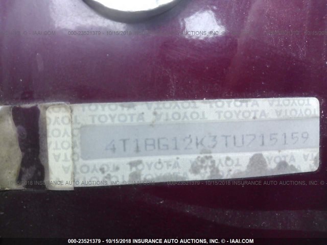 4T1BG12K3TU715159 - 1996 TOYOTA CAMRY DX/LE/XLE BURGUNDY photo 9