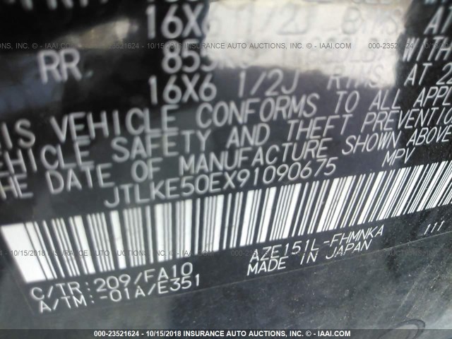 JTLKE50EX91090675 - 2009 TOYOTA SCION XB Қара фото 9