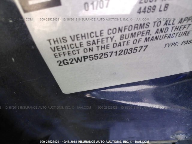 2G2WP552571203577 - 2007 PONTIAC GRAND PRIX ლურჯი ფოტო 9