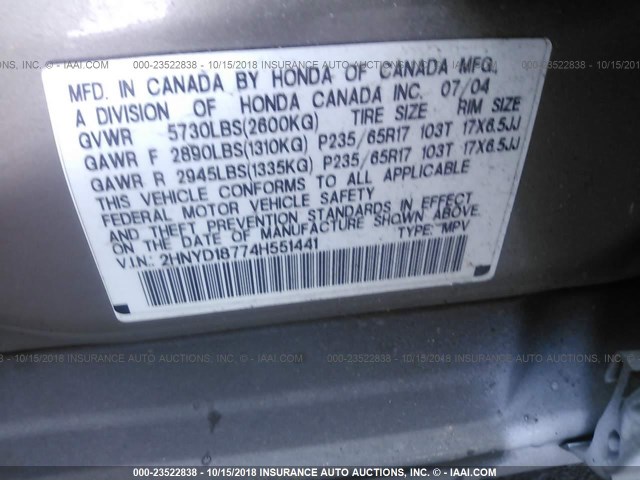 2HNYD18774H551441 - 2004 ACURA MDX TOURING GOLD photo 9