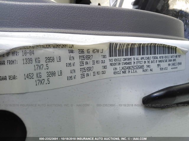 1J4GS48K25C526085 - 2005 JEEP GRAND CHEROKEE LAREDO/COLUMBIA/FREEDOM 白色 照片 9