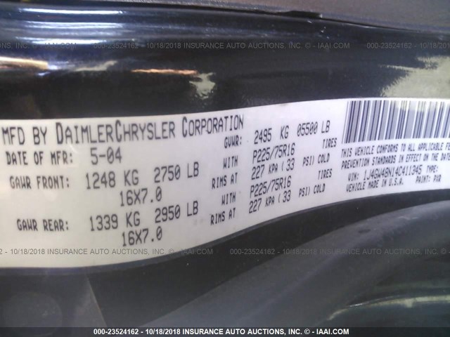 1J4GW48N14C411345 - 2004 JEEP GRAND CHEROKEE LAREDO/COLUMBIA/FREEDOM 黑色 照片 9