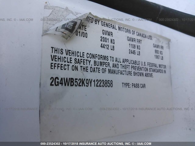 2G4WB52K9Y1223858 - 2000 BUICK REGAL LS WHITE photo 9