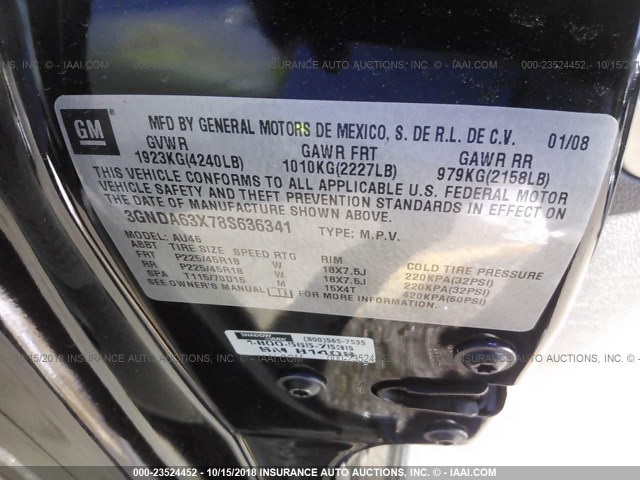 3GNDA63X78S636341 - 2008 CHEVROLET HHR SS 黑色 照片 9