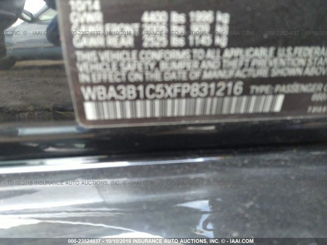 WBA3B1C5XFP831216 - 2015 BMW 320 I BLACK photo 9