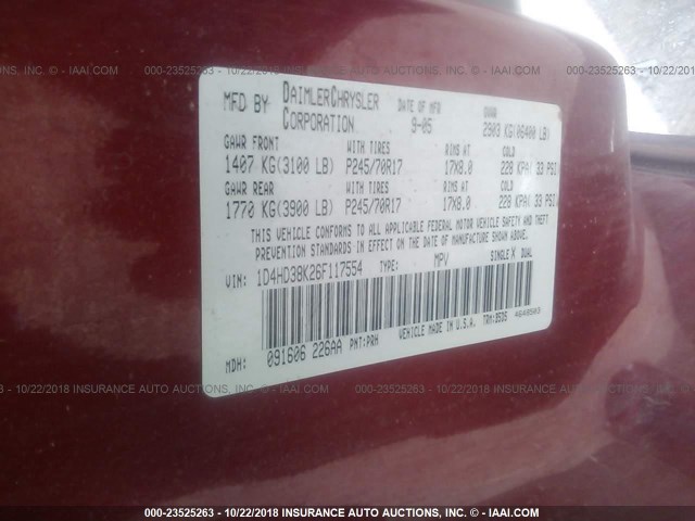 1D4HD38K26F117554 - 2006 DODGE DURANGO SXT RED photo 9