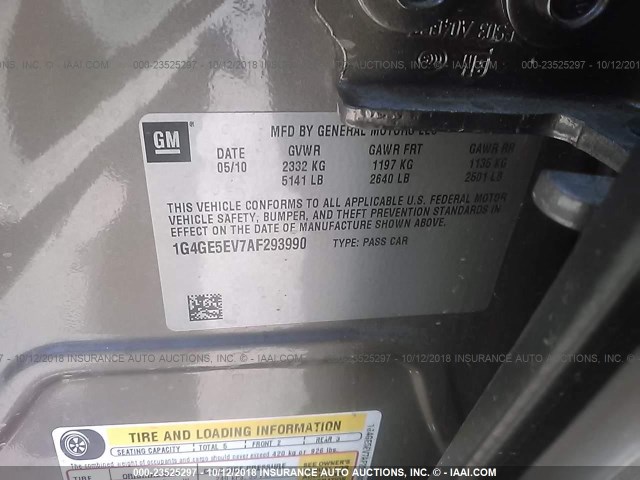 1G4GE5EV7AF293990 - 2010 BUICK LACROSSE CXS BEIGE photo 9