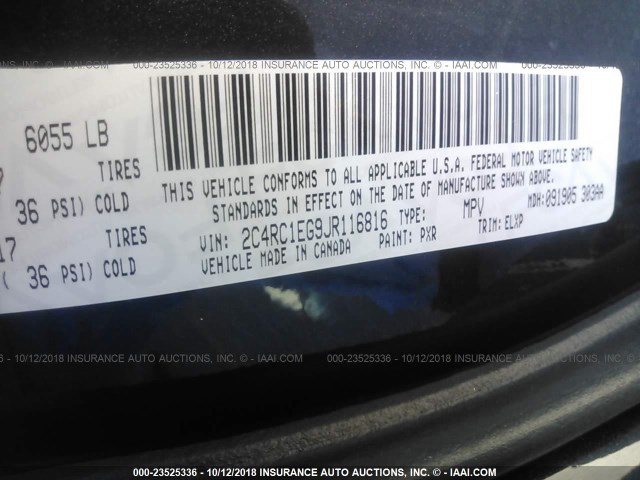 2C4RC1EG9JR116816 - 2018 CHRYSLER PACIFICA TOURING L PLUS GRAY photo 9