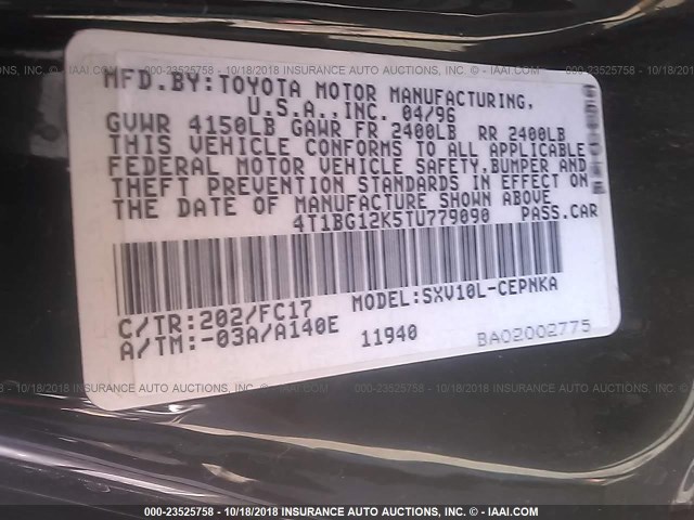 4T1BG12K5TU779090 - 1996 TOYOTA CAMRY DX/LE/XLE BLACK photo 9