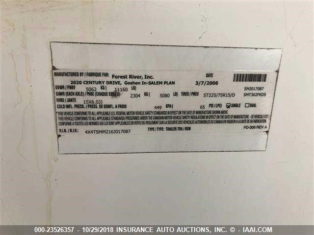 4X4TSMM216J017087 - 2006 FOREST RIVER SALEM  白色 照片 9