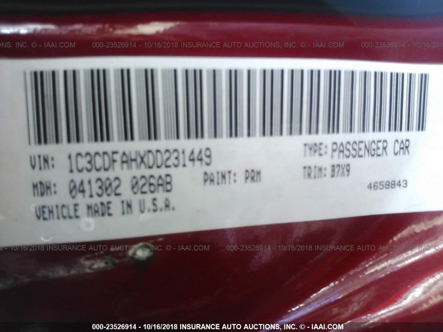 1C3CDFAHXDD231449 - 2013 DODGE DART SE/AERO RED photo 9