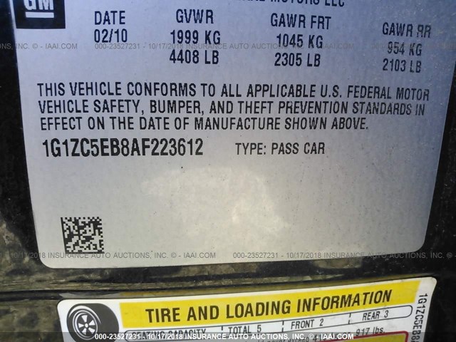 1G1ZC5EB8AF223612 - 2010 CHEVROLET MALIBU 1LT BLACK photo 9