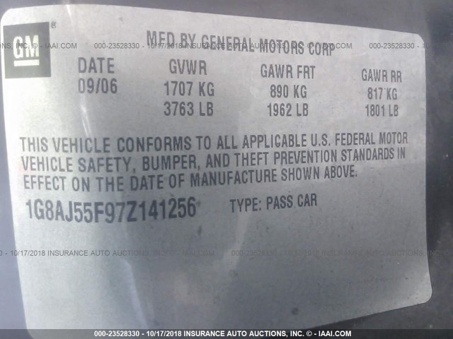 1G8AJ55F97Z141256 - 2007 SATURN ION LEVEL 2 黑色 照片 9