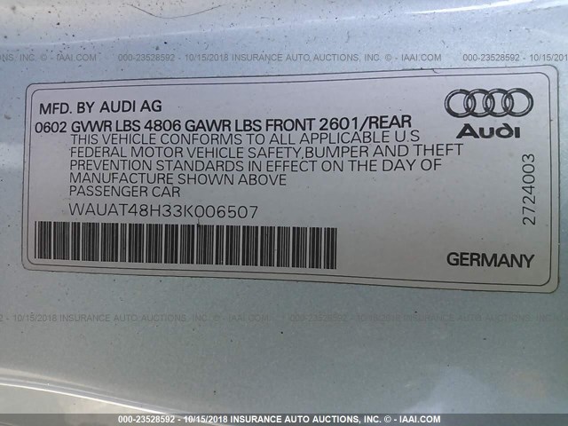 WAUAT48H33K006507 - 2003 AUDI A4 3.0 CABRIOLET Light Blue photo 9