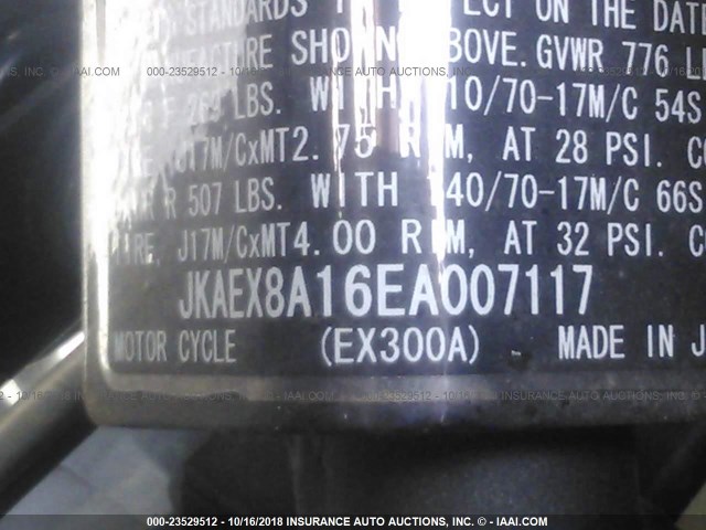 JKAEX8A16EA007117 - 2014 KAWASAKI EX300 A BLACK photo 10