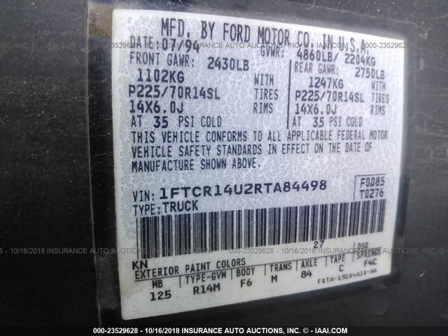 1FTCR14U2RTA84498 - 1994 FORD RANGER SUPER CAB Mavi foto 9