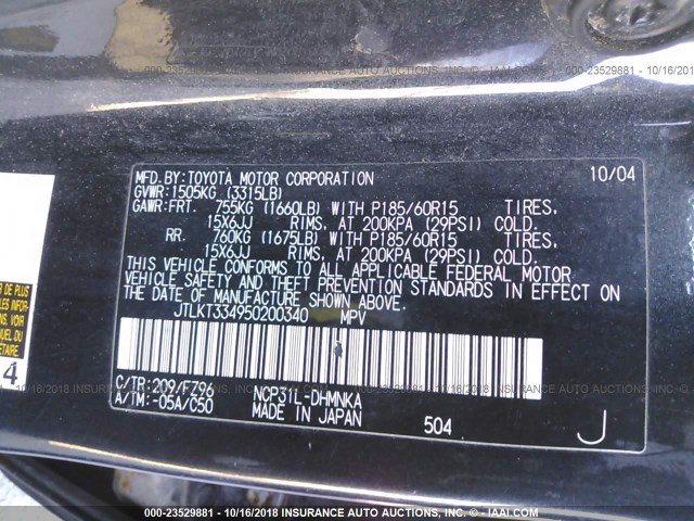 JTLKT334950200340 - 2005 TOYOTA SCION XB Қара фото 9