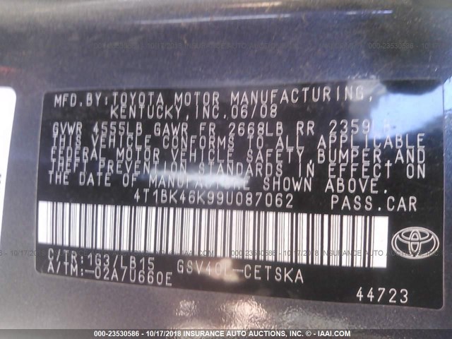 4T1BK46K99U087062 - 2009 TOYOTA CAMRY SE/LE/XLE 海军蓝 照片 9