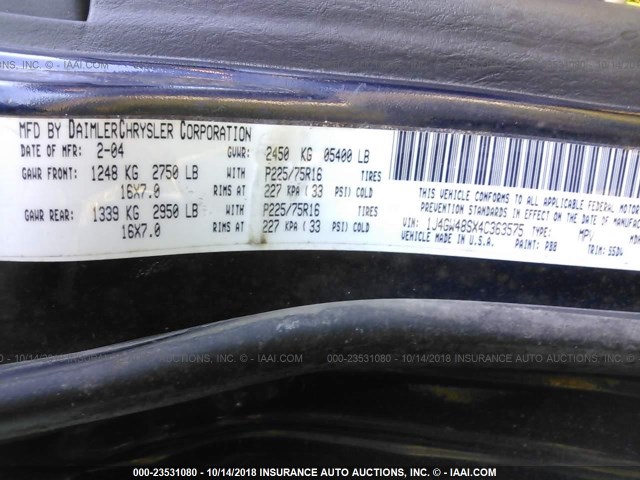 1J4GW48SX4C363575 - 2004 JEEP GRAND CHEROKEE LAREDO/COLUMBIA/FREEDOM 蓝色 照片 9