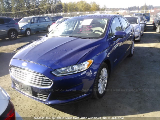 3FA6P0UU3ER270548 - 2014 FORD FUSION S HYBRID BLUE photo 2