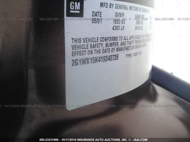 2G1WX15K419340726 - 2001 CHEVROLET MONTE CARLO SS ბურგუნდია ფოტო 9