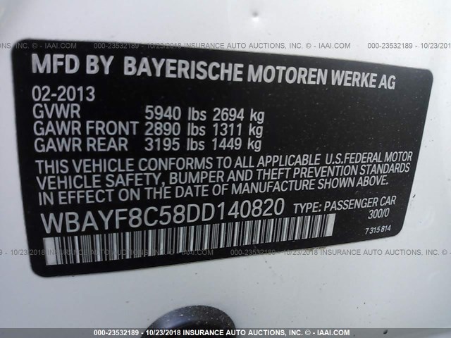 WBAYF8C58DD140820 - 2013 BMW 750 LXI WHITE photo 9