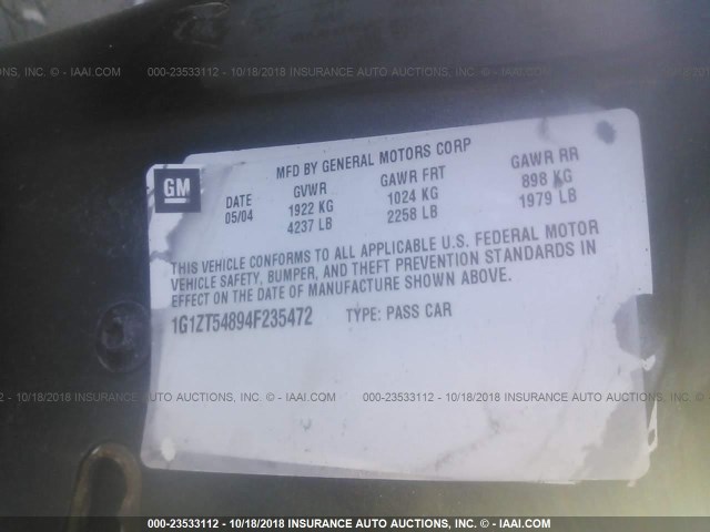 1G1ZT54894F235472 - 2004 CHEVROLET MALIBU LS ვერცხლისფერი ფოტო 9