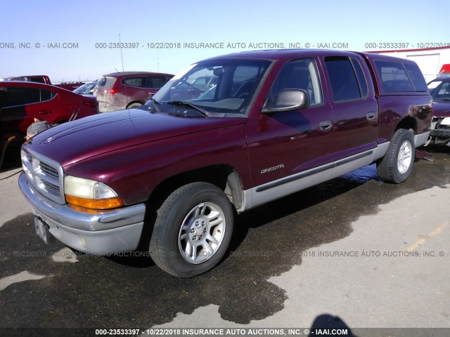 1B7GL2AN71S188825 - 2001 DODGE DAKOTA QUAD MAROON photo 2