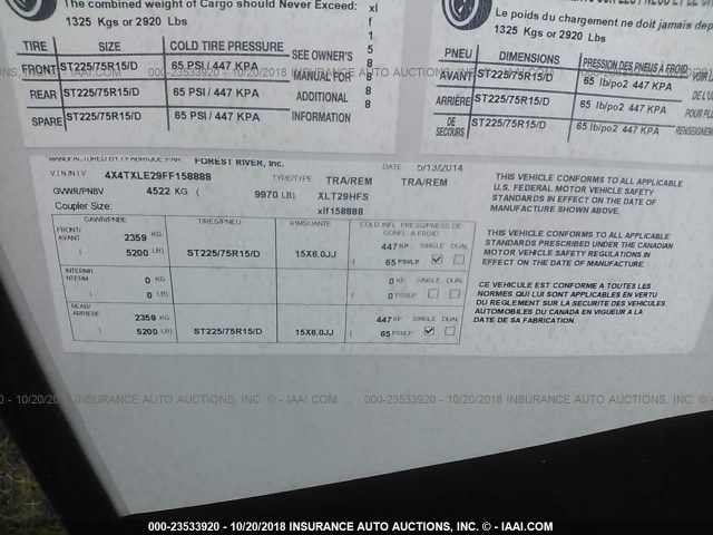 4X4TXLE29FF158888 - 2015 FOREST RIVER OTHER  WHITE photo 9