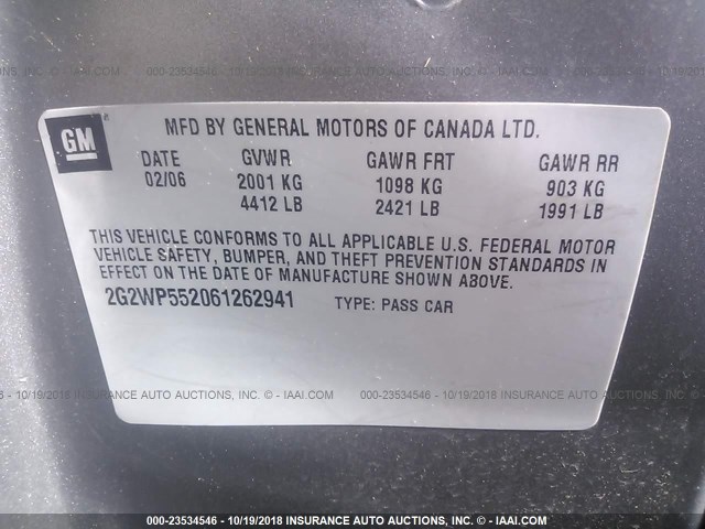 2G2WP552061262941 - 2006 PONTIAC GRAND PRIX Արծաթագույն լուսանկար 9