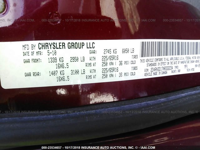 2D4RN3D17AR332234 - 2010 DODGE GRAND CARAVAN HERO RED photo 9