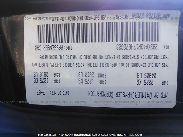 2B3KA43R17H872623 - 2007 DODGE CHARGER SE/SXT BLACK photo 9