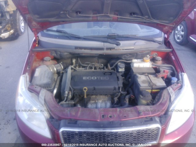 KL1TD6DE5AB115815 - 2010 CHEVROLET AVEO LS/LT წითელი ფოტო 10