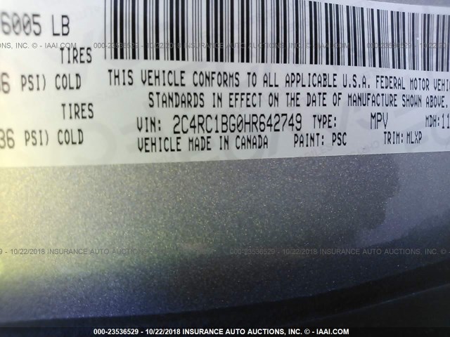 2C4RC1BG0HR642749 - 2017 CHRYSLER PACIFICA TOURING L 银色 照片 9