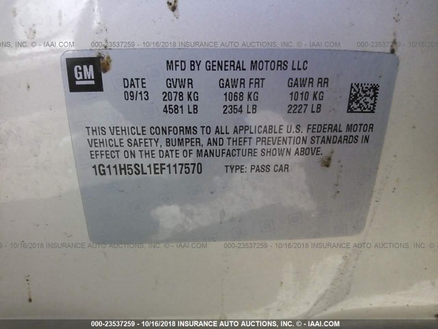 1G11H5SL1EF117570 - 2014 CHEVROLET MALIBU LTZ 金色 照片 9