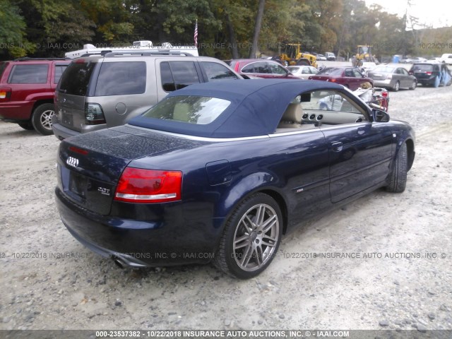 WAUDF48H29K010593 - 2009 AUDI A4 2.0T CABRIOLET QUATTRO BLUE photo 4