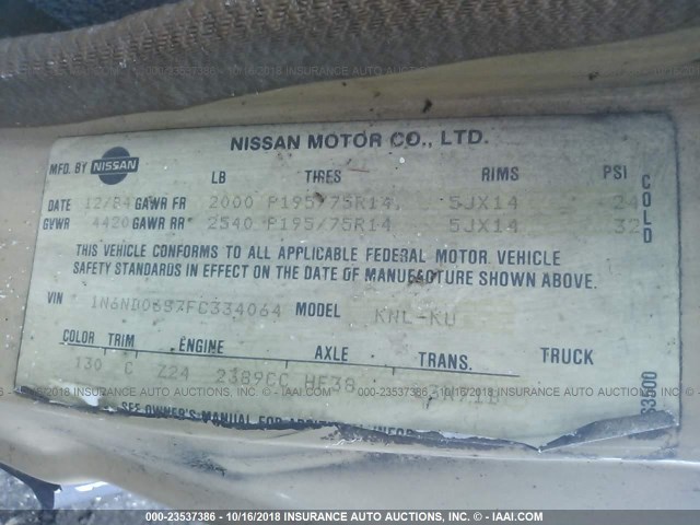 1N6ND06S7FC334064 - 1985 NISSAN 720 KING CAB BROWN photo 9
