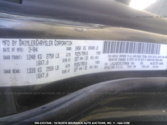 1J4GW48S34C370030 - 2004 JEEP GRAND CHEROKEE LAREDO/COLUMBIA/FREEDOM 灰色 照片 9