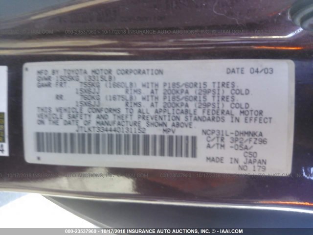 JTLKT334440131152 - 2004 TOYOTA SCION XB Bənövşəyi foto 9