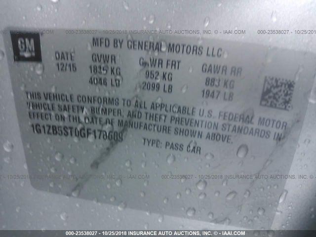 1G1ZB5ST0GF178609 - 2016 CHEVROLET MALIBU LS 银色 照片 9