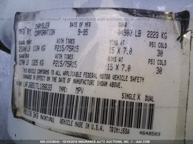 1J4FJ68S1TL128633 - 1996 JEEP CHEROKEE SPORT/CLASSIC თეთრი ფოტო 9