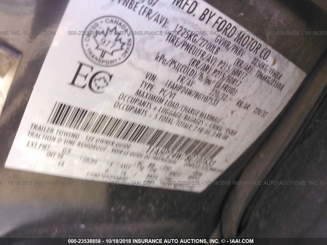 1FAHP24W78G107533 - 2008 FORD TAURUS SEL GRAY photo 9