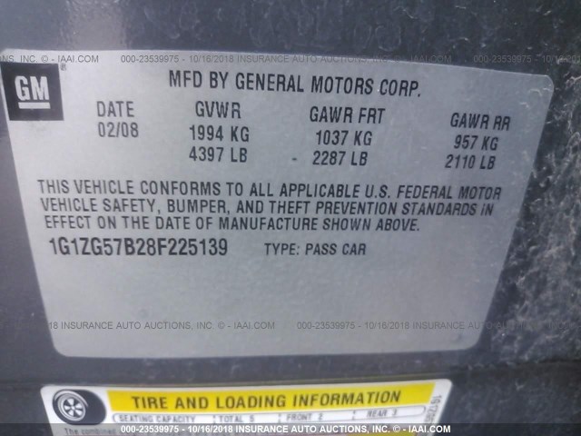 1G1ZG57B28F225139 - 2008 CHEVROLET MALIBU LS ნაცრისფერი ფოტო 9