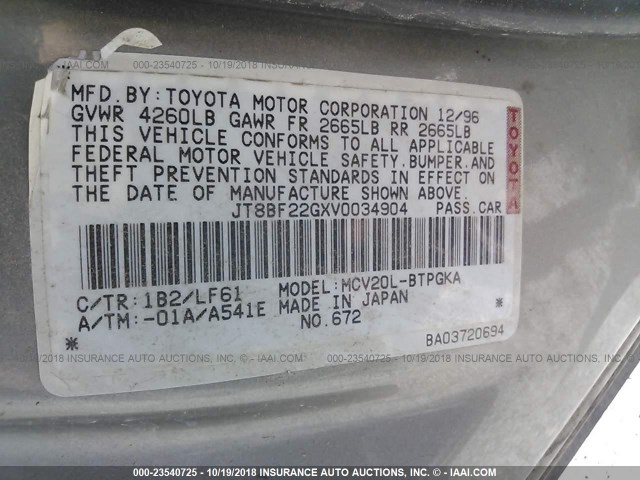 JT8BF22GXV0034904 - 1997 LEXUS ES 300 TAN photo 9